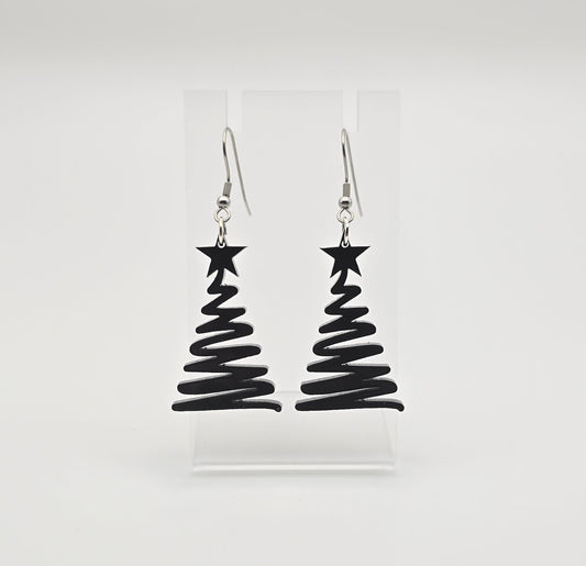 Squiggly Christmas Tree Earrings - Black