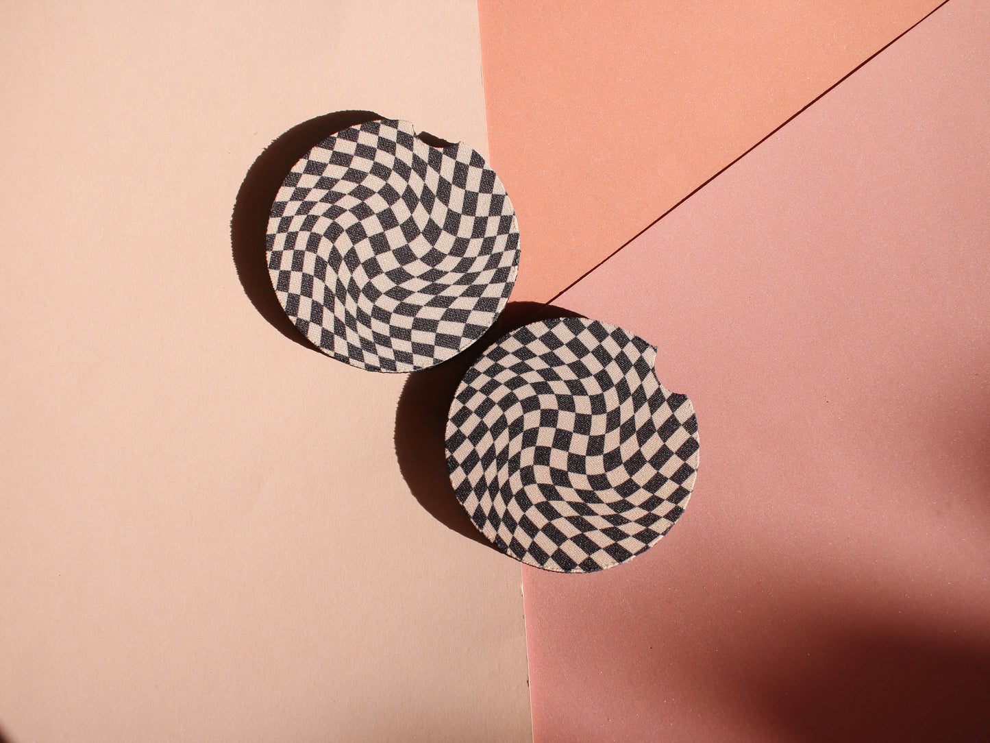 Wavy Checkered Car Coaster Set - Black & White