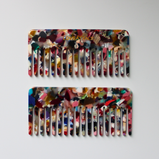 Wide Tooth Detangling Cellulose Acetate Hair Combs: Multi-Colored