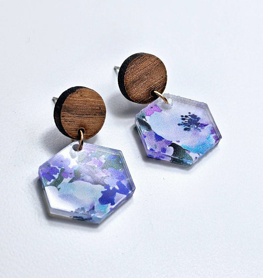 Blue Floral Dangle Earrings