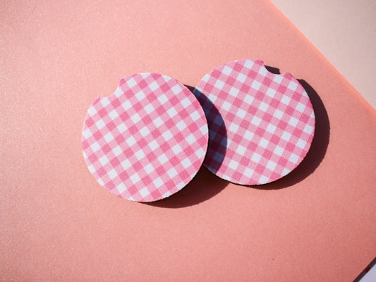 Gingham Car Coaster Set - Pink