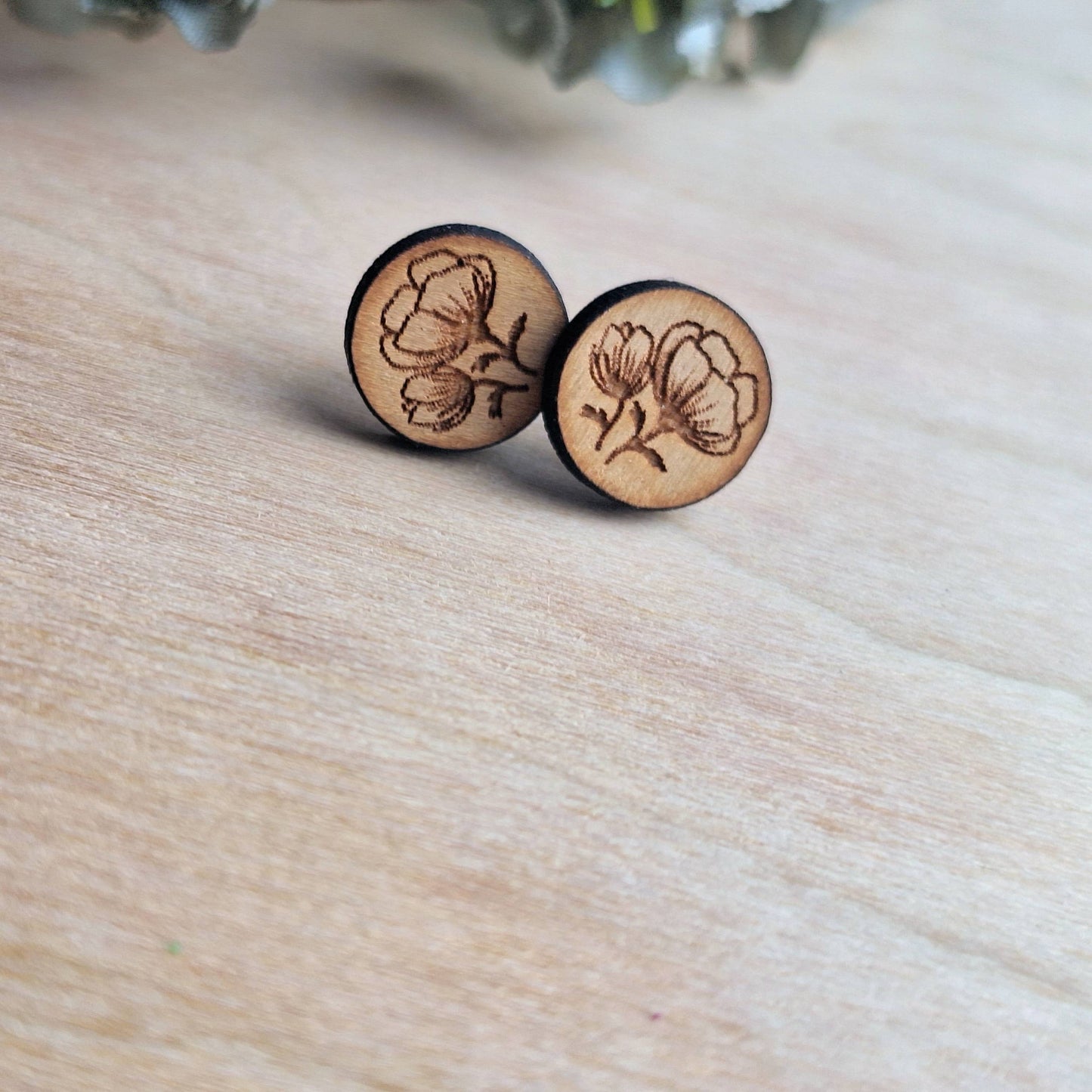 Floral Wood Stud Earrings