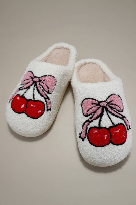 Cherry Bow Cozy Slippers