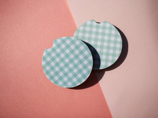 Gingham Car Coaster Set - Mint